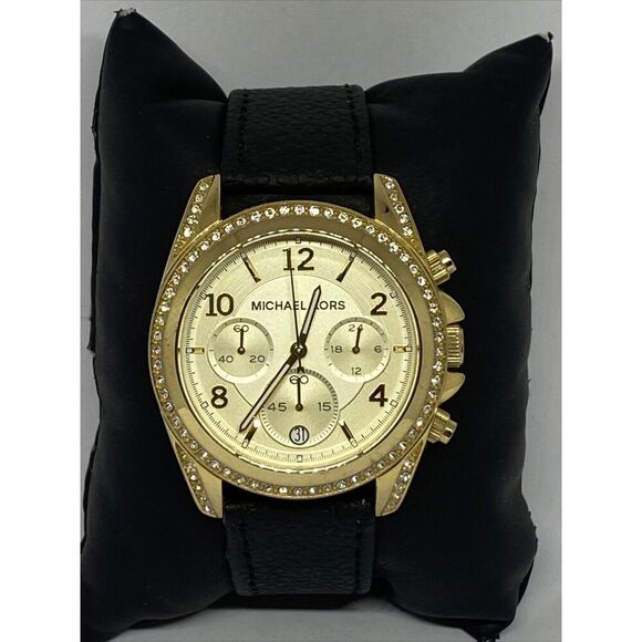 Michael Kors Blair MK5166 Women Black Leather Analog Dial Quartz Watch JK389 - Picture 1 of 12